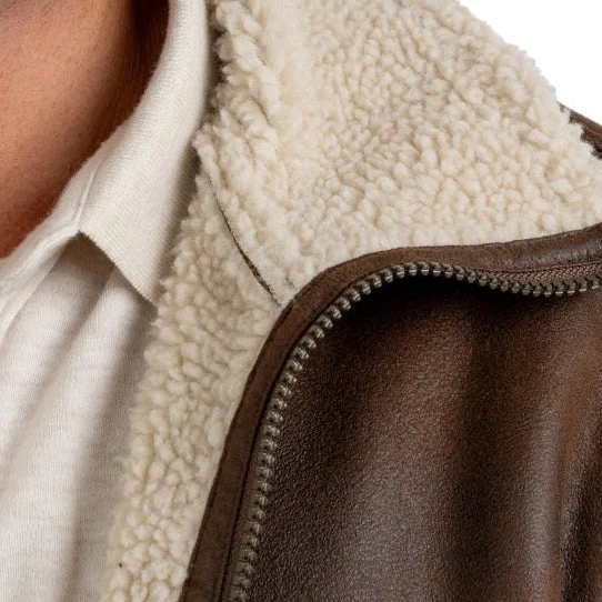 Kartwears Men's Sherpa-Lined Faux Nubuck Aviator Jacket – Zip Front & Shearling Collar