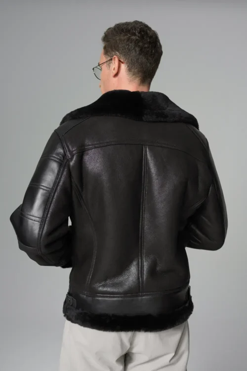 Kartwears Men's Shearling Leather Moto Jacket – Asymmetrical Zip & Contrast Trim