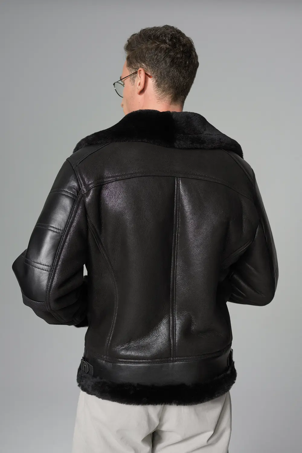 Kartwears Men's Shearling Leather Moto Jacket – Asymmetrical Zip & Contrast Trim