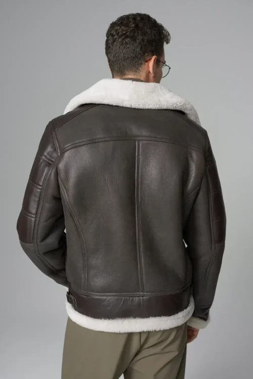 Kartwears Men's Shearling Leather Moto Jacket – Asymmetrical Zip & Contrast Trim