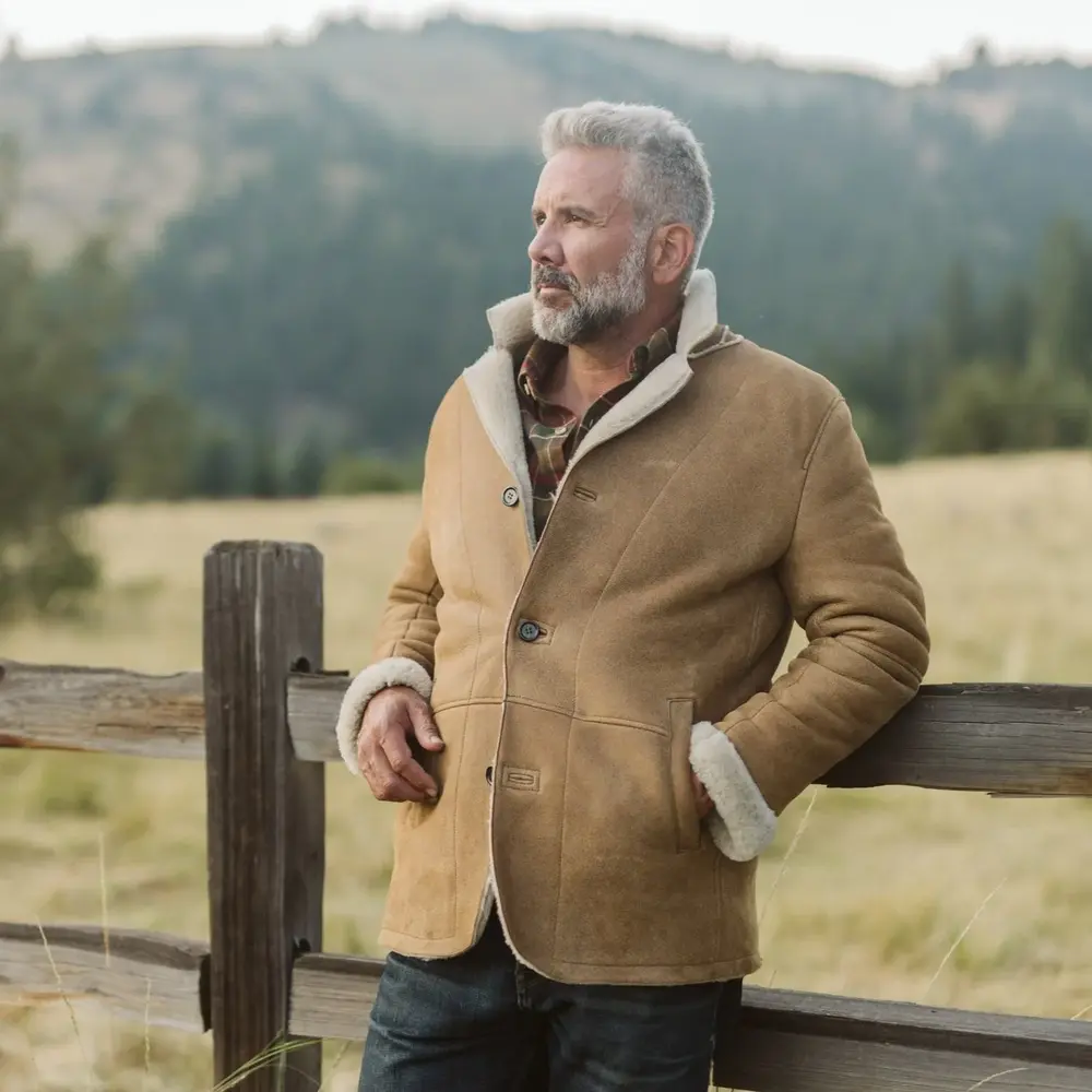 Men's Genuine Suede Shearling Leather Blazer Jacket | Kartwears