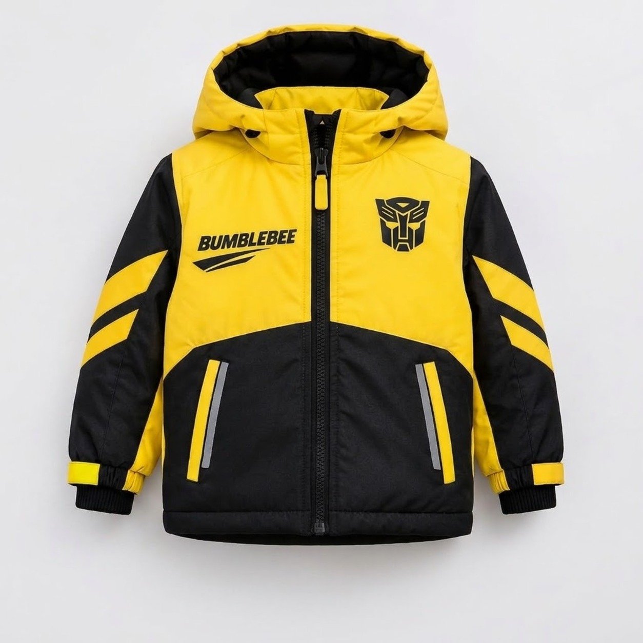 Transformers Bumblebee Winter Puffer Jacket – Kids Digital Print Coat (3-13 Years) - Image 1