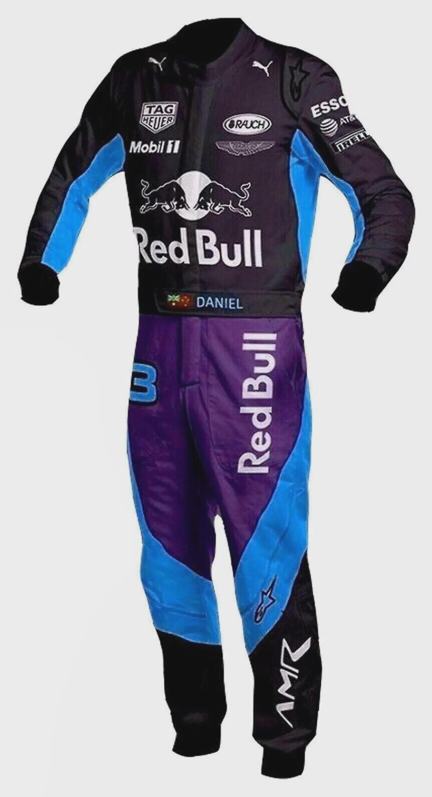 Red Bull Custom Racing Suit Purple & Blue – Digitally Printed Daniel #3 Jumpsuit for Kids & Adults by UK Sports