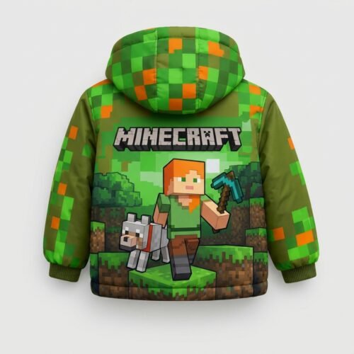 Minecraft Alex Winter Puffer Jacket – Kids Digital Print Coat - Thumbnail Image 3