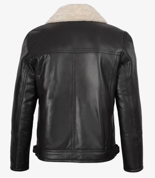 Men's Black Leather Shearling Fur Collar Jacket | Kartwears
