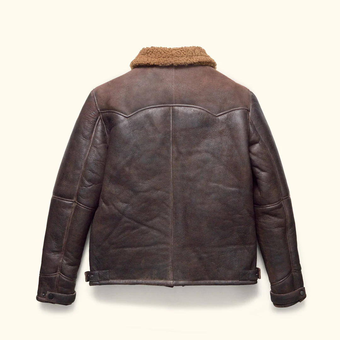 Kartwears Men's Genuine Grain Leather Shearling Bomber Jacket – YKK Zip & Snap Placket - Image 4
